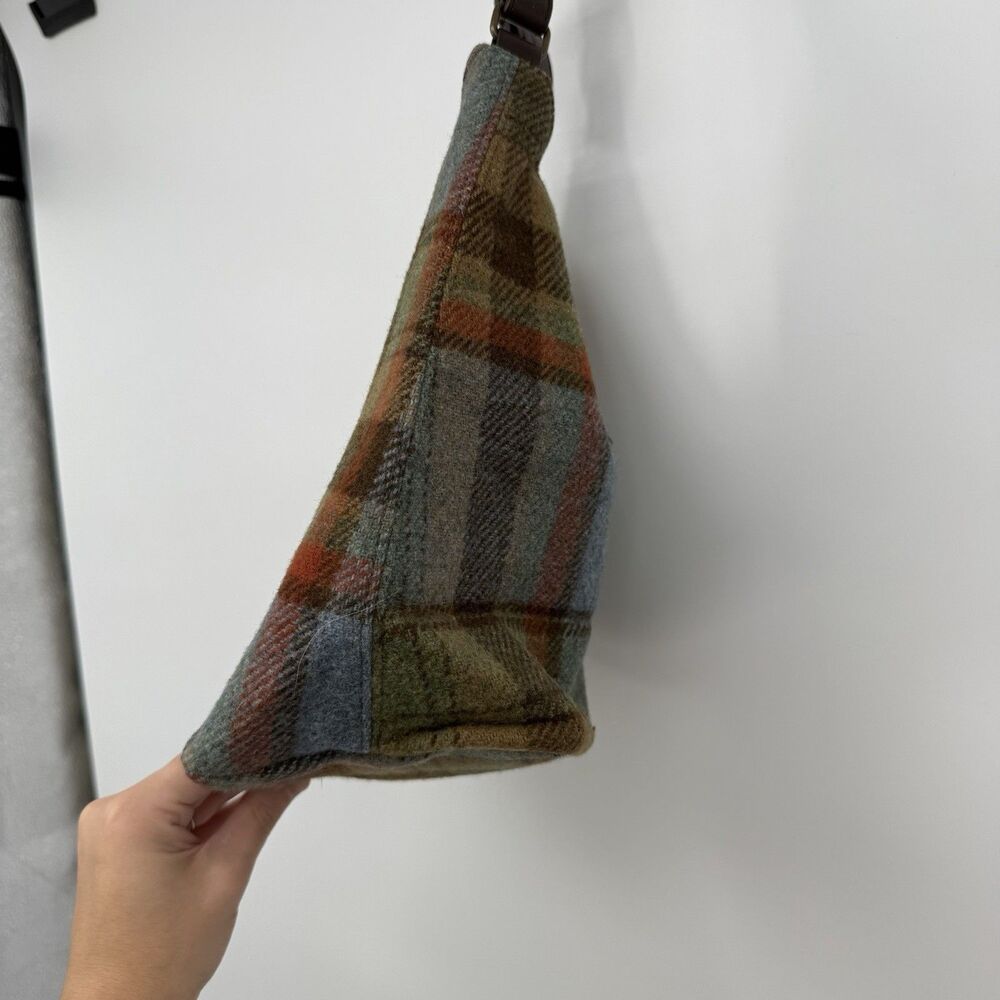 Gap Vintage 2002 Wool Plaid Leather Shoulder Bag Small Fall Y2k - Picture 3 of 12
